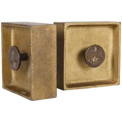 Two Numismatic Auböck Heavy Brass Bookends, Vienna, 1970s