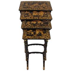 Chinese Export Gilt Lacquer Quartetto Tables