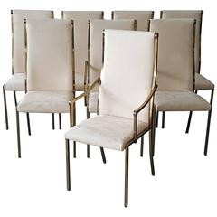 Set of Eight Regency Mastercraft Brass Dining Chairs