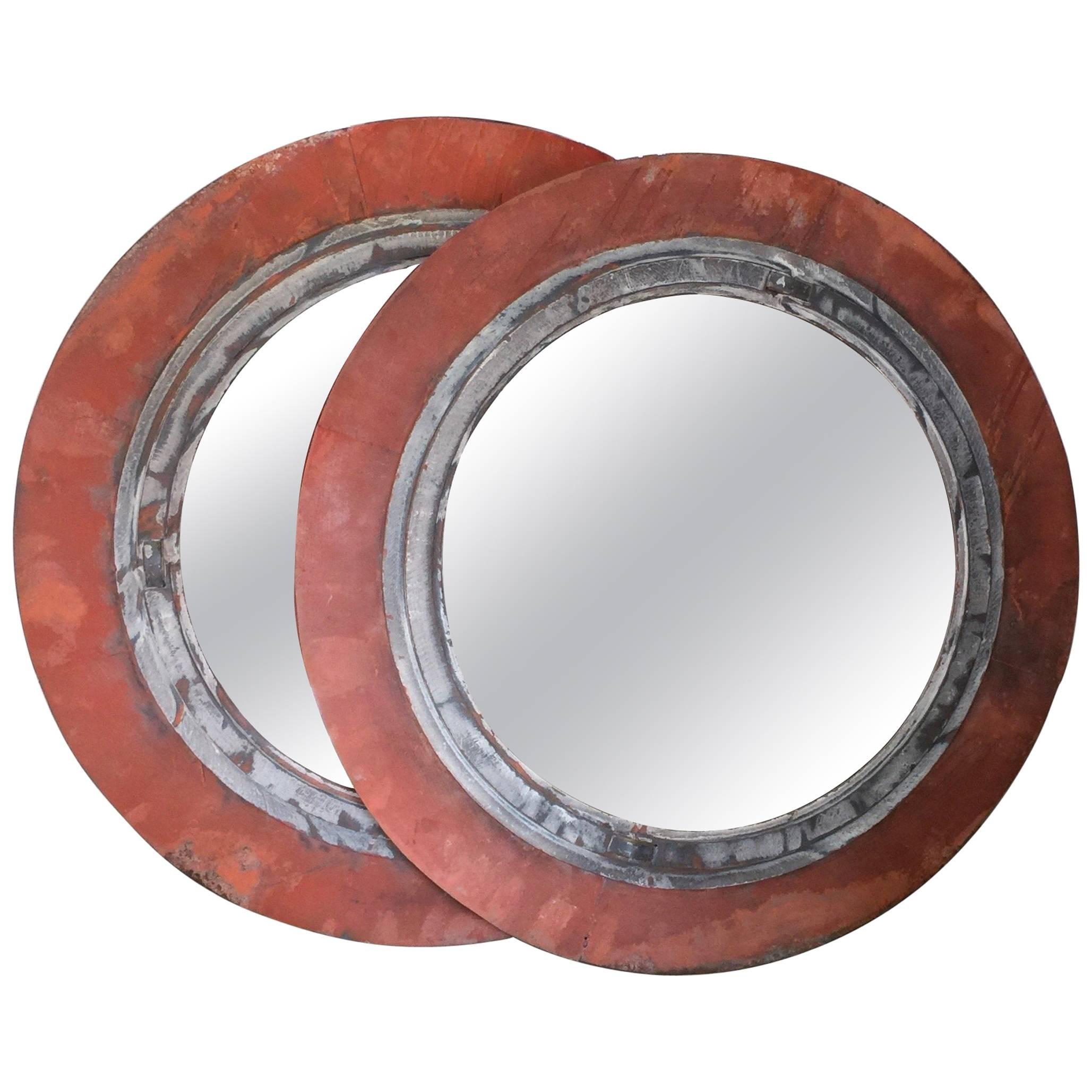 Pair of Shipwreck Porthole Windows as Mirrors
