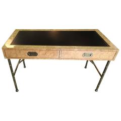 Mastercraft Burled Wood, Brass and Leather Desk