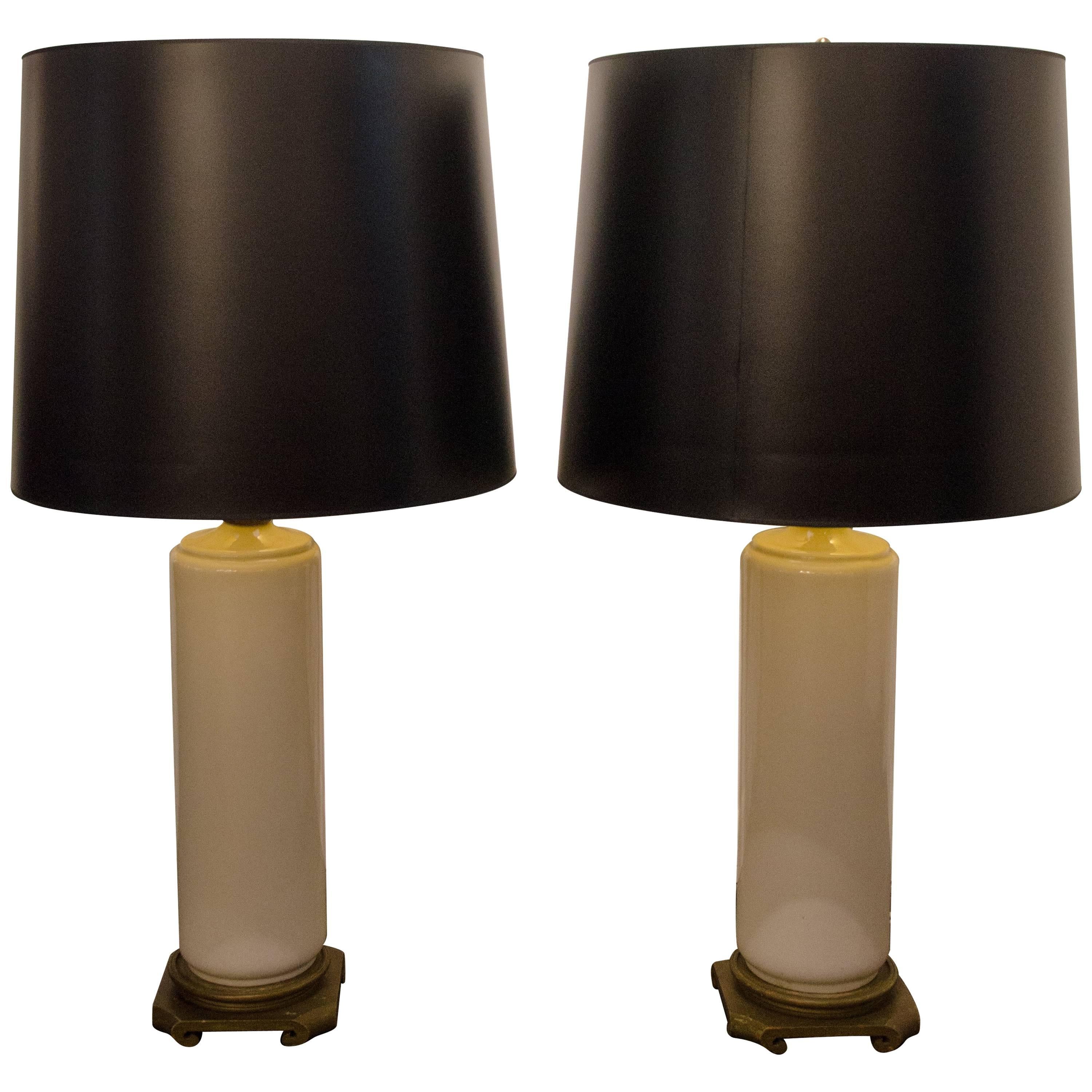 Pair of Large White Ceramic Lamps For Sale