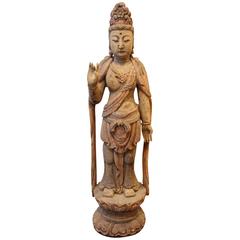 18th Century 40" Chinese Polychromed Statue or Guanyin or Buddha 7