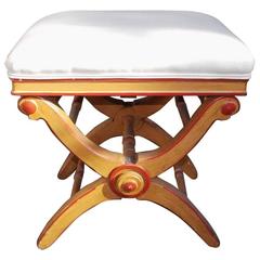 English Crule Painted & Upholstered Piano Bench, Circa 1830