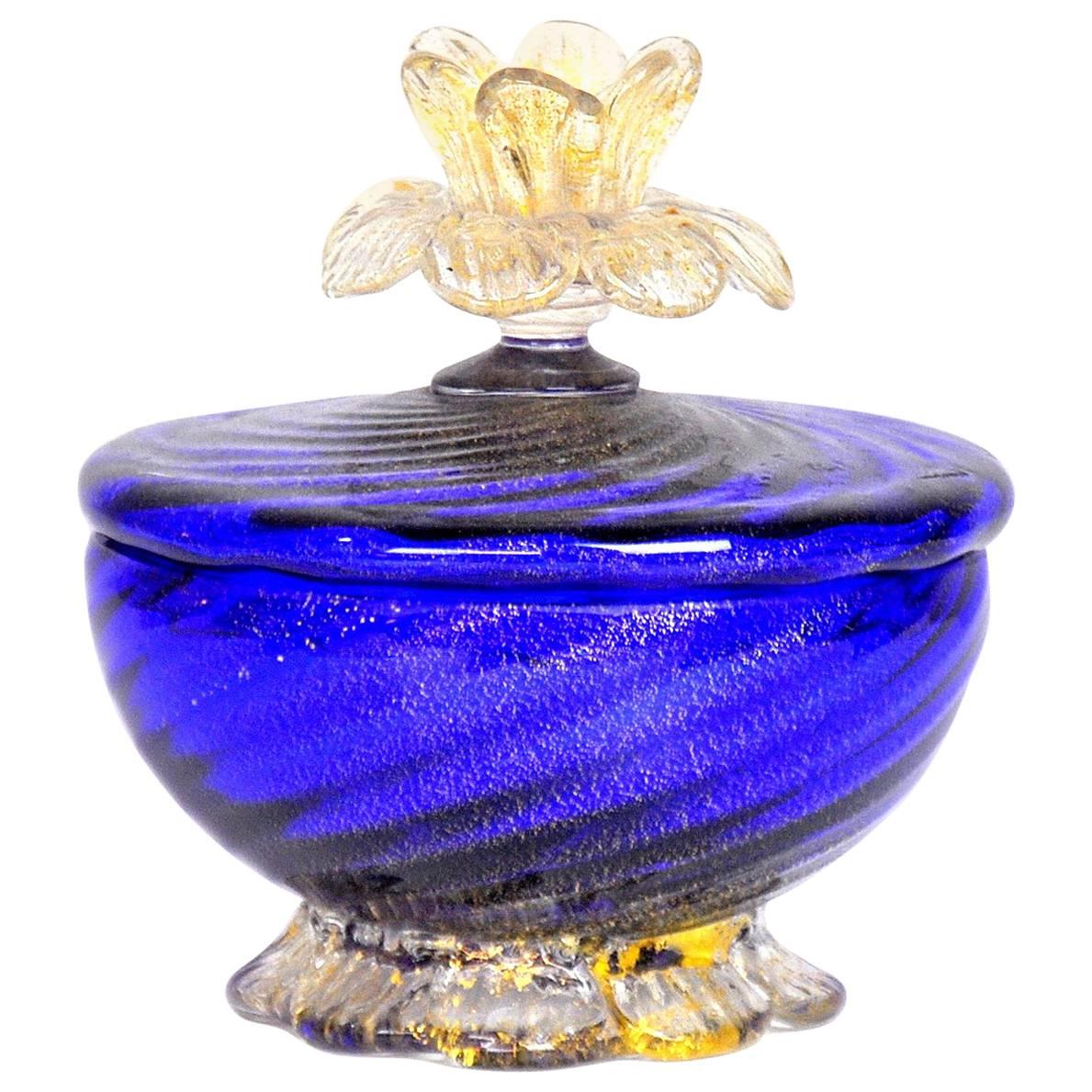 Salviati Murano Glass Gold Leaf Aventurine Jar
