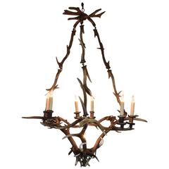 Antique Italian Horn and Tusk Seven-Light Chandelier, First Half of the 20th Century