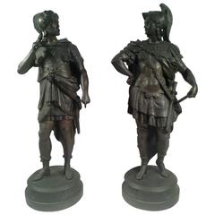 Pr Antique Classical Bronzed Metal Soldiers Annibal & Alexander the Great, c1890
