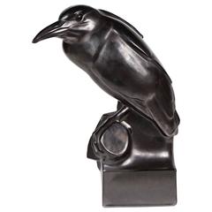 Whimsical Black Raven Ceramic Sculpture by Robert Hainard