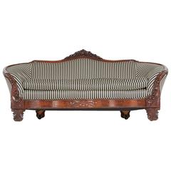 Victorian Rococo Revival Sofa, Carved Walnut with Striped Upholstery, circa 1880