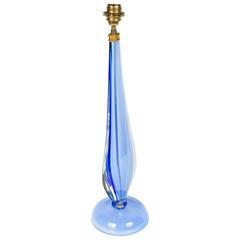 Elegant Italian Murano Blue Sommerso Glass Lamp