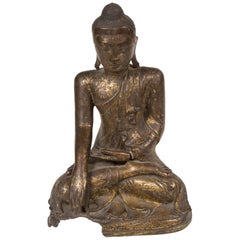 19th Century Patinated and Gilt Bronze Burmese Buddha