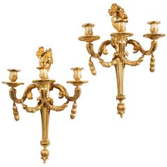 Monumental Pair of Louis XVI Gilt Bronze Wall Sconces Jean-Charles Delafosse