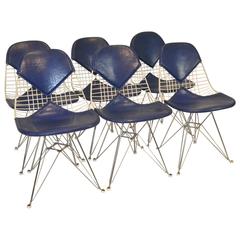 Set of Six Herman Miller Dark Blue Wire Bikini Chairs
