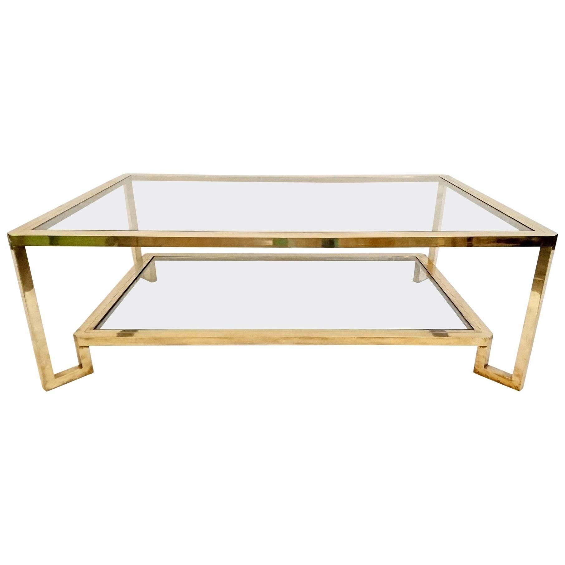 Italian Two-Tiered Coffee Table in Brass, 1970s