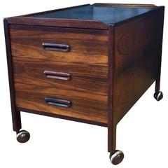 Danish Modern Sliding-Top Rosewood Bar Cart with Drawers