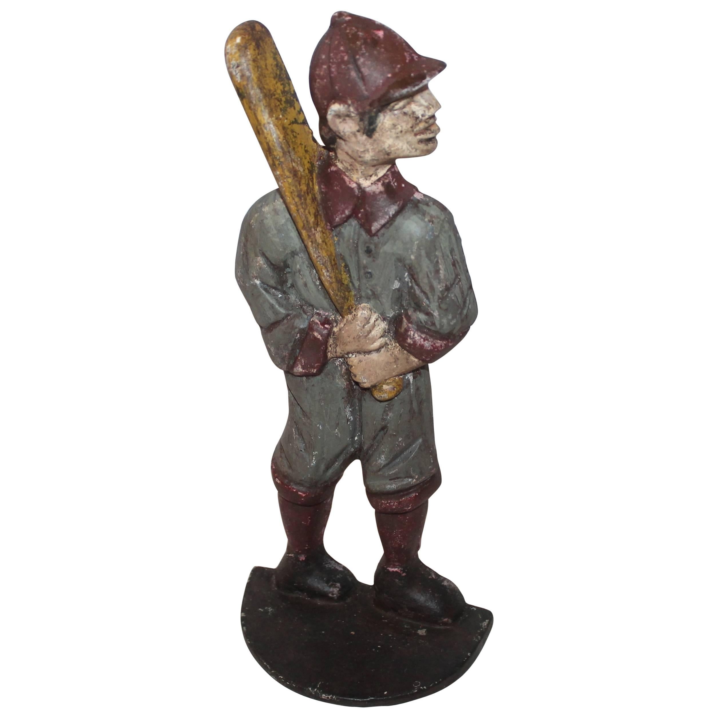 Painted Baseball Player Iron Doorstop