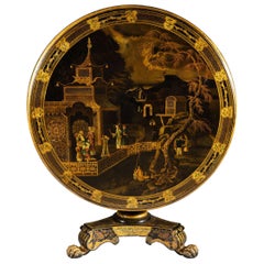 Regency Black Lacquer Tilt-Top Round Chinoiserie Centre Table