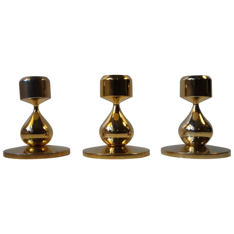 Trio of 24Carat GoldPlated Tear Drop Shaped Candlesticks by Hugo