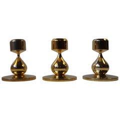 Trio of 24-Carat Gold-Plated Tear Drop Shaped Candlesticks by Hugo Asmussen