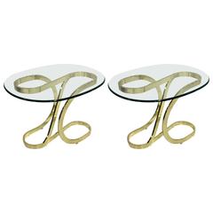 Pair of Serpentine Brass Infinity Side Tables