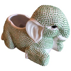 Green Hobnail Elephant Ceramic Planter Pot Vintage Palm Beach Garden Plant