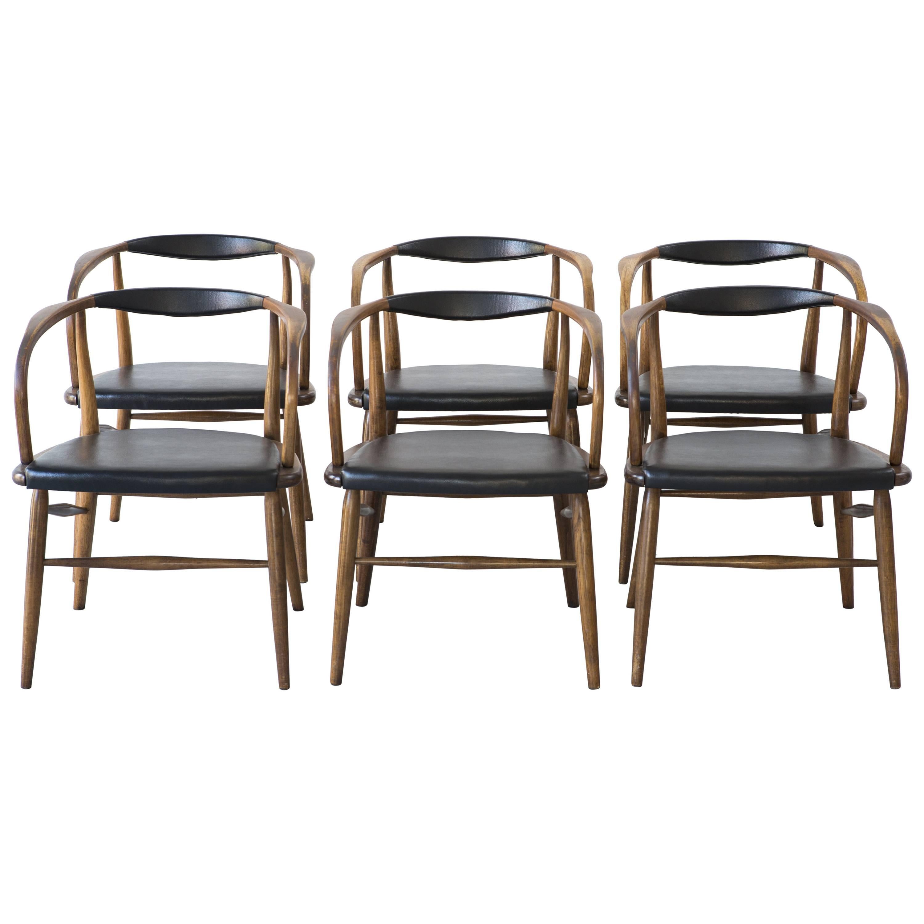 Set of Six Mid-Century Modern Lawrence Peabody Bentwood Dining Chairs