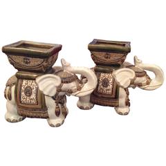 Pair of Vintage Terra Cotta Elephant Garden Pots, Planters Stands 5