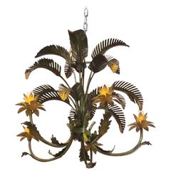 Palm Beach Frond Tree Leaf Leaves Chandelier Metal Tole Vintage Chinoiserie