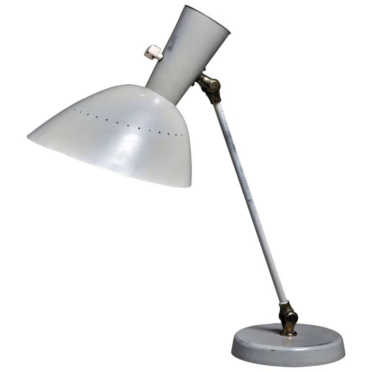 Hans Bergström For Lyktan White Metal Adjule Desk Lamp Sweden Hans Bergström For Lyktan White Metal Adjule Desk Lamp Sweden 1950s