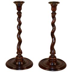 19th Century Pair of Unusual Barley Twist Candlesticks