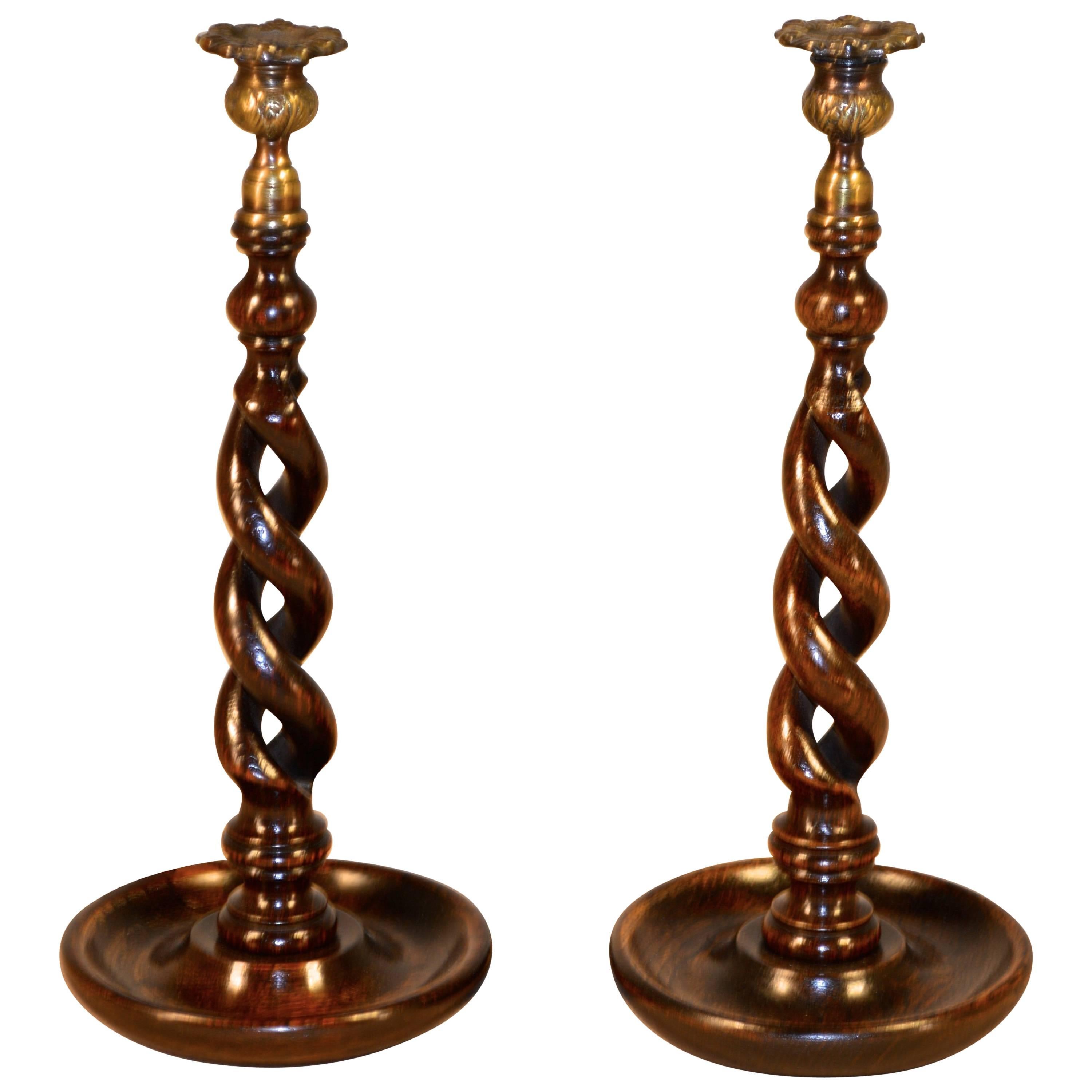 19th Century Pair of Open Twist Candlesticks