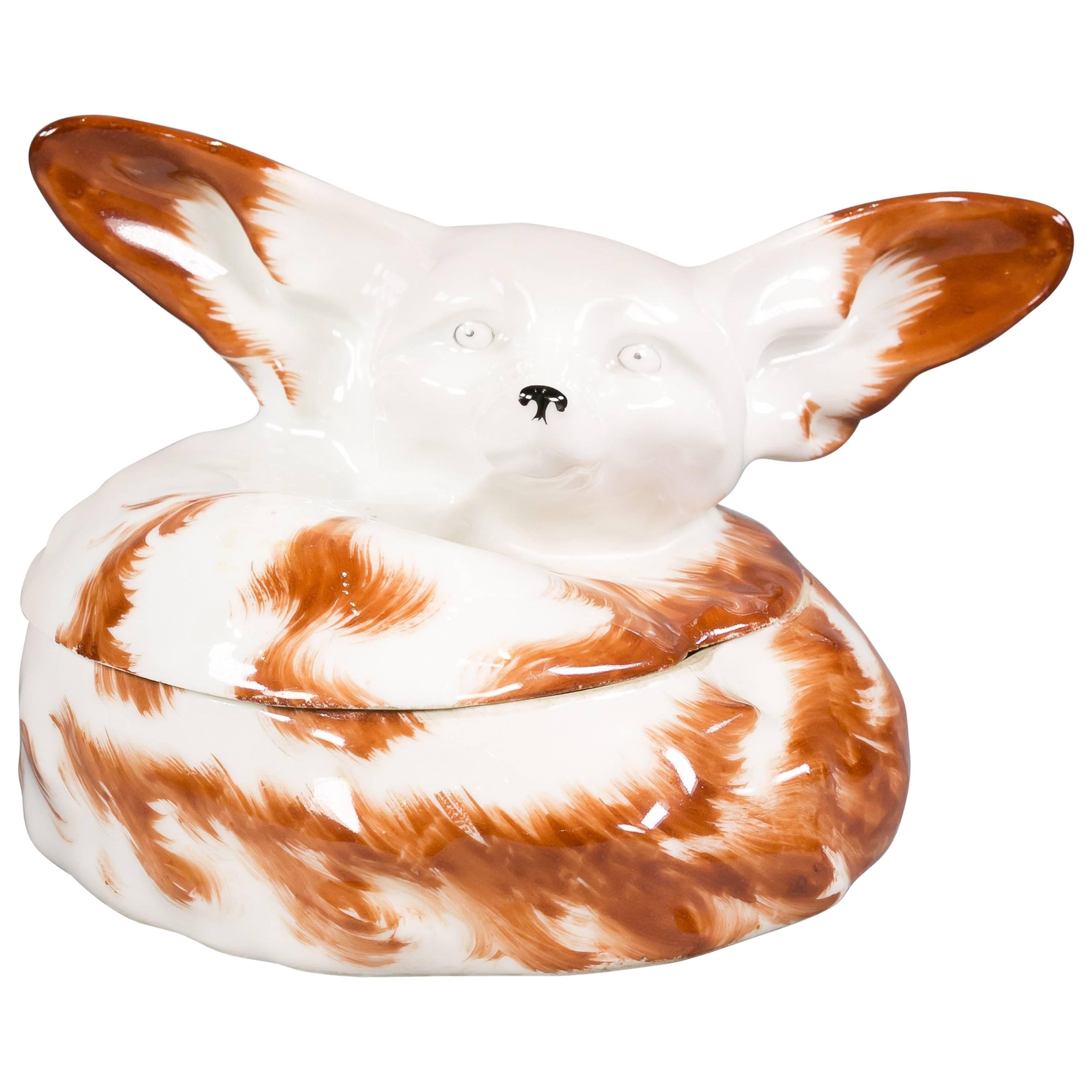 French Porcelain Fennec Fox Box, Theodore Haviland Limoges, circa 1960 For Sale
