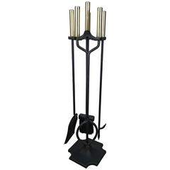 Vintage Mid-Century Iron and Brass Fireplace Tools