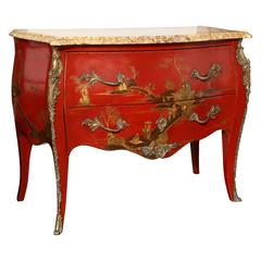 Late 19th Century Red Lacquer Chinoiserie Commode