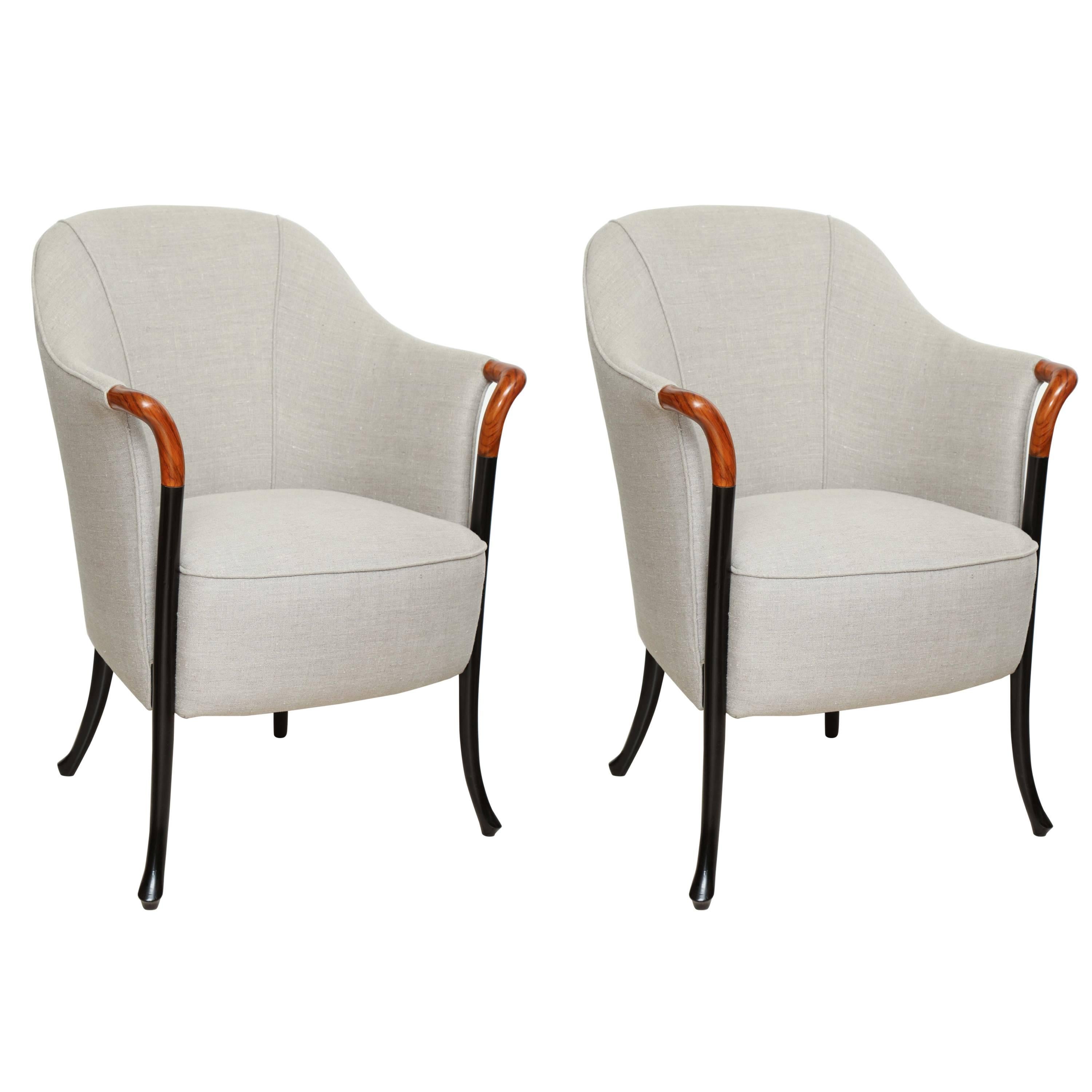 Pair of Giorgetti Progetti Upholstered Armchairs with Lacquered Legs