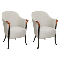 Pair of Giorgetti Progetti Upholstered Armchairs with Lacquered Legs