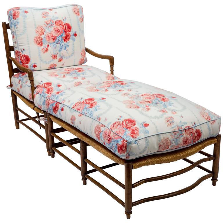 18thCentury Country French Rush Seat Bergere and Ottoman For Sale at