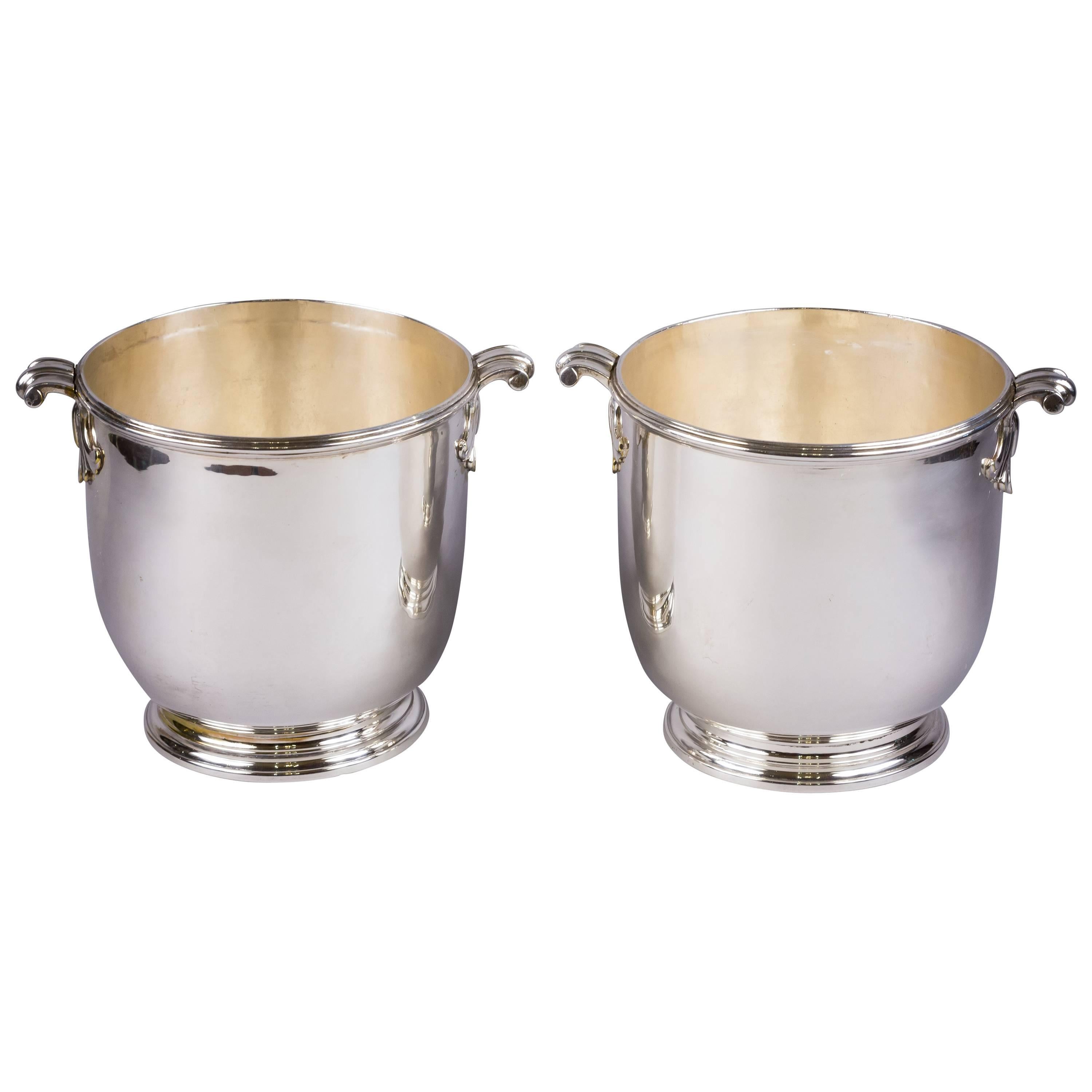 Pair of French Silver Plated Wine Coolers, circa 1880 For Sale
