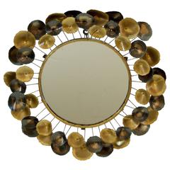Mixed-Metal Mirror with Rosette Border in the Style of Curtis Jere