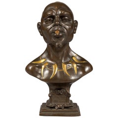 Rare French African Motif Patinated Bronze Cigar Lighter, circa 1900