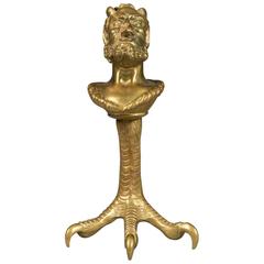 French Doré Bronze Cigar Lighter Depicting Satyr Mounted Atop a Chicken Head