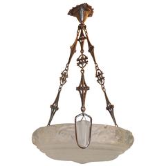 Wonderful Signed French Art Deco Sabino Opalescent Art Glass Chandelier Fixture 5