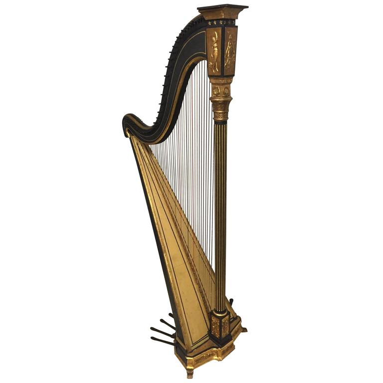 Dramatic Italian Ebonized and Gilded Neoclassical Style Harp at 1stdibs
