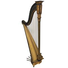 Antique Dramatic Italian Ebonized and Gilded Neoclassical Style Harp