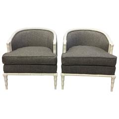 Sophisticated Pair of White Faux Bamboo Tub Chairs in Grey Flannel