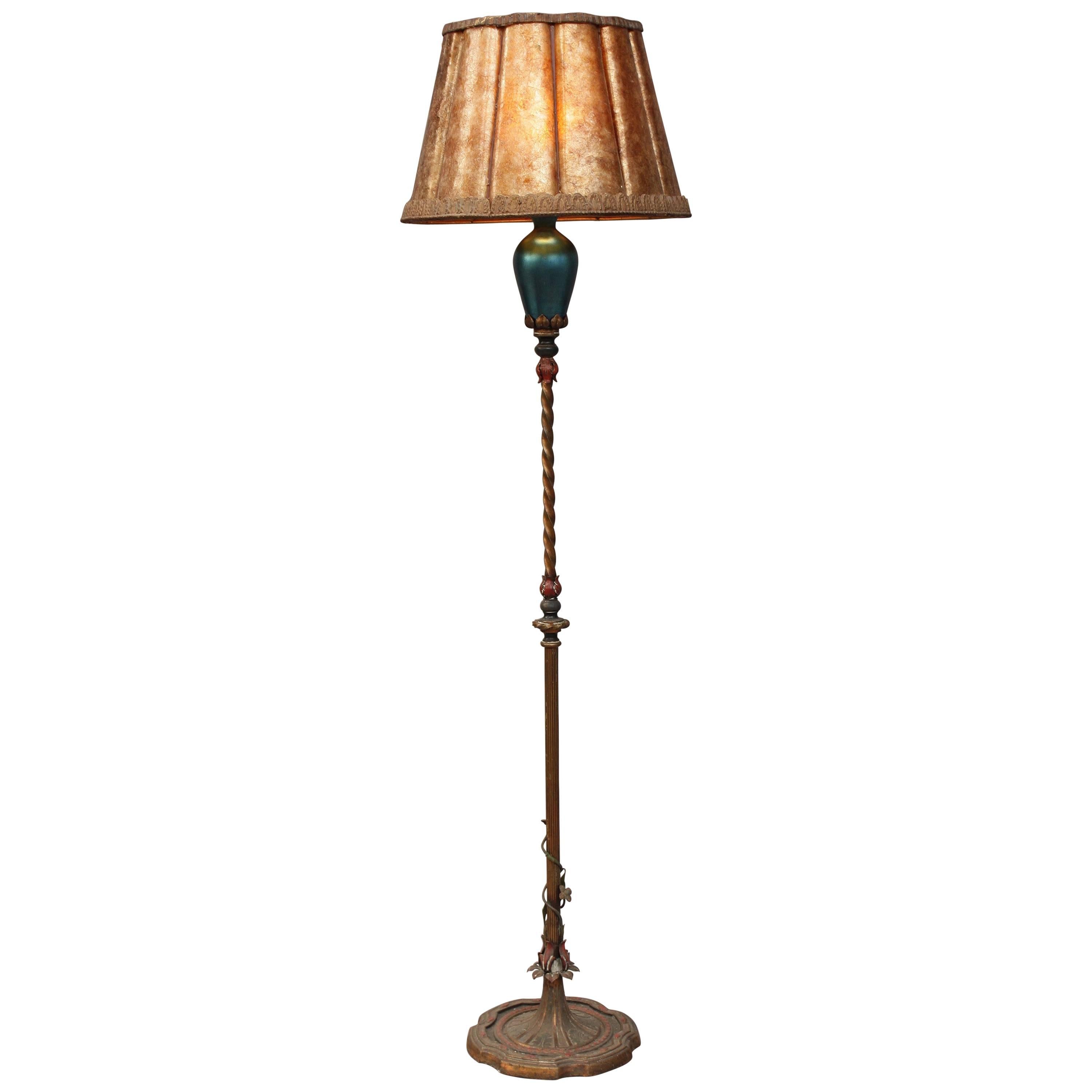 Exceptional 1920s Floor Lamp with Steuben Blow Glass