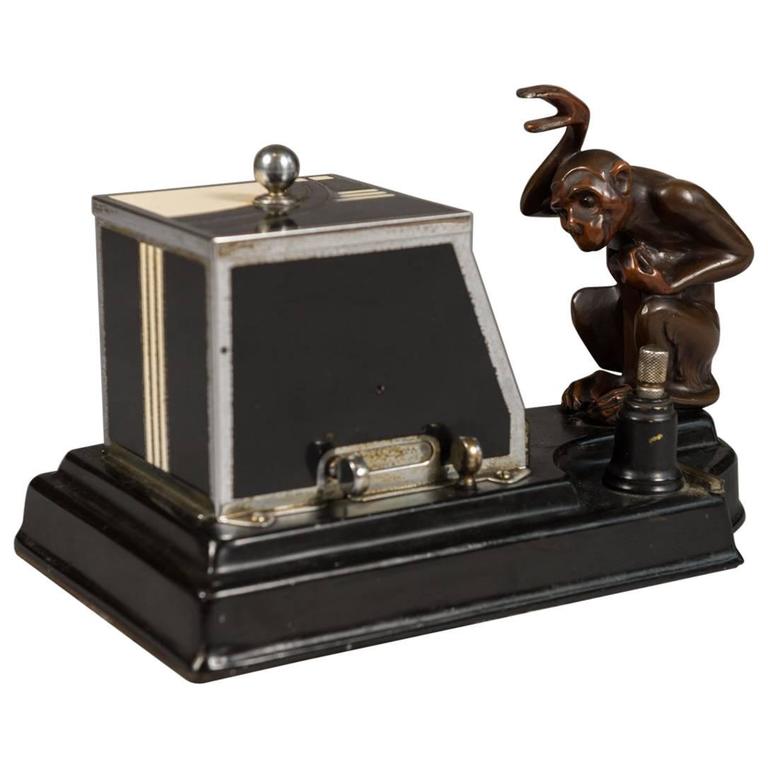 Art Deco Magic Monkey "Pik a Cig" Novelty Cigarette Dispenser, circa