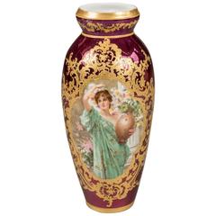 Large Red Iridescent Ground Royal Vienna Style Hand-Painted Vase, circa 1900