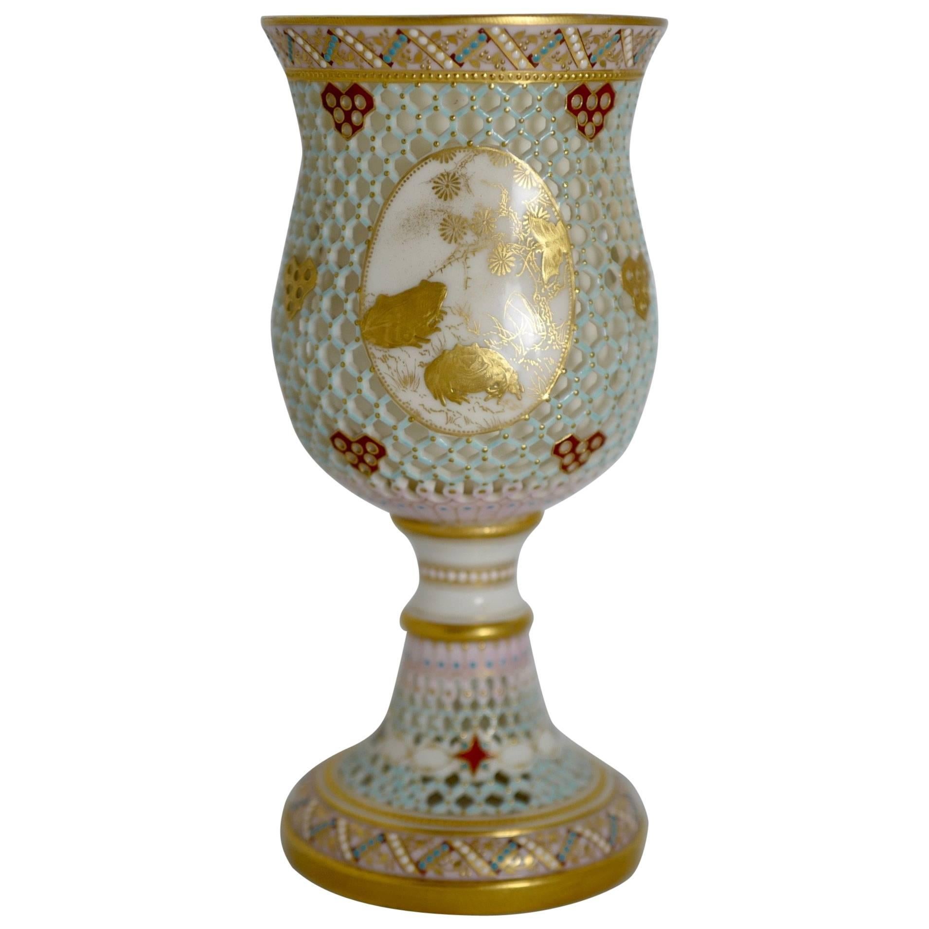 Royal Worcester Reticulated, Double-Walled Goblet For Sale