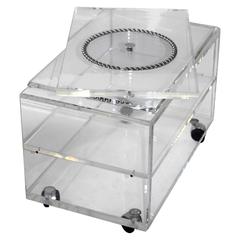 Three Tier Lucite Rolling Cart with Rotatable Plate Attributed to Karl Springer